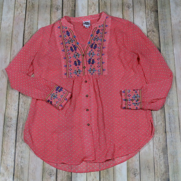 ivy jane Tops - Ivy Jane Button Down Tunic Blouse Embroidered Boho